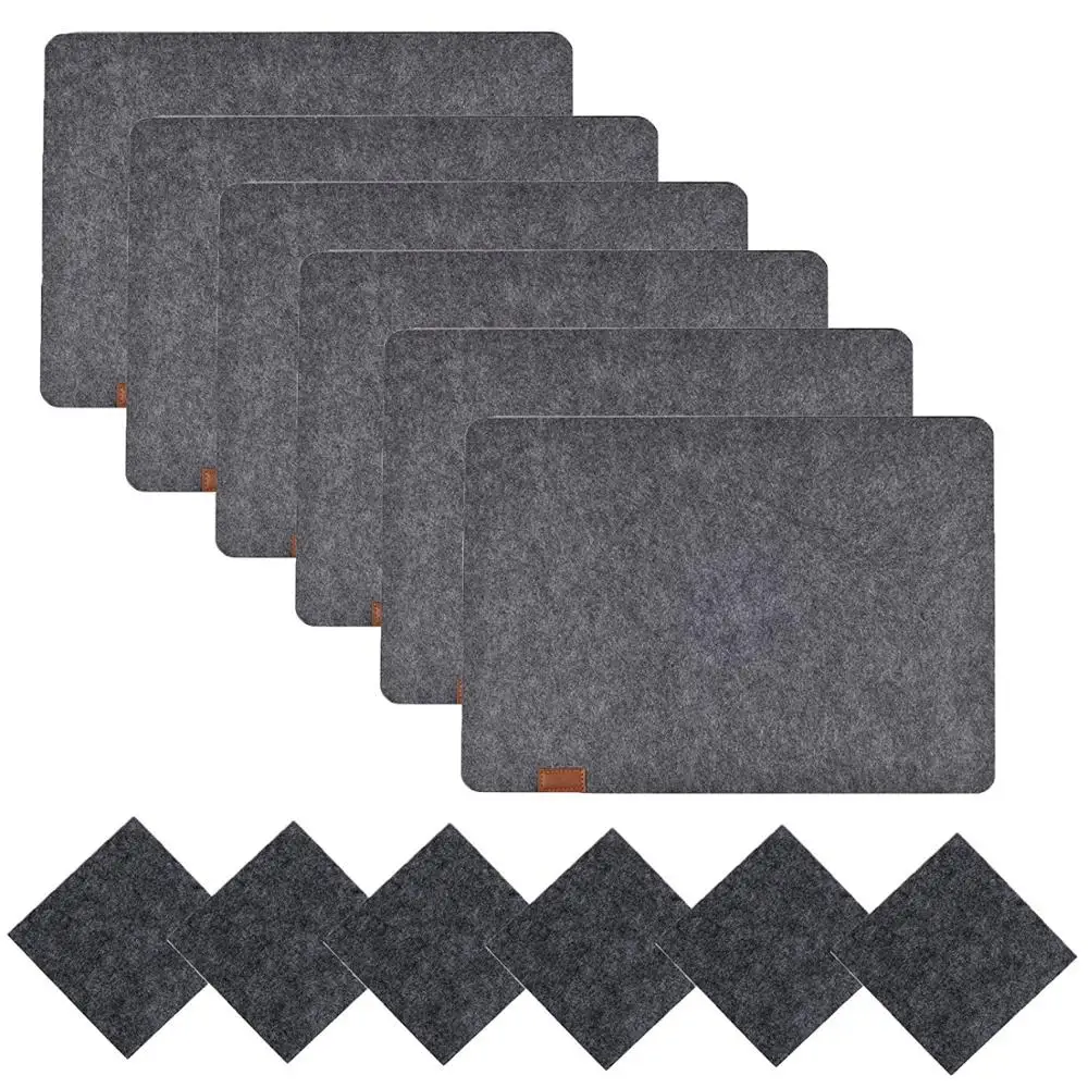 

Custom felt leather placemat set for dining table, Light gray