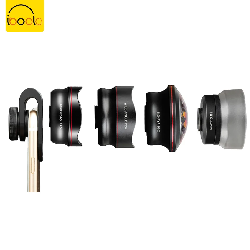 

Iboolo Brand factory supply mobile 4 in 1 wide angle fisheye telephoto macro PRO lens kit for iphone, Black