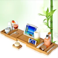 

2019 Bathtub Caddy Tray, Natural Bamboo Bath Caddy Bridge Bathroom Rack Storage Shelf Luxury Slim Bath Tub Tray