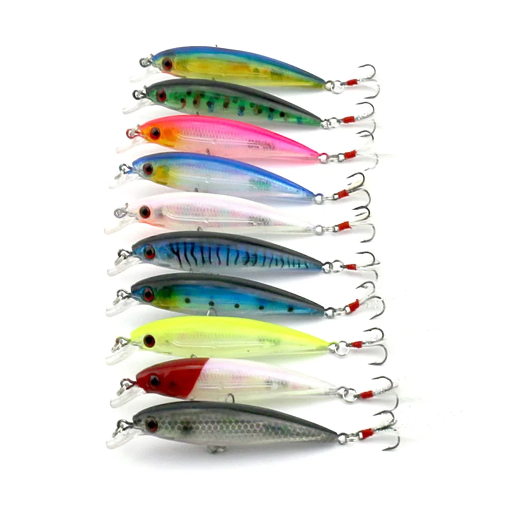 

Free shipping Hot minnow 10pcs/set 9CM 8G japan iscas Minnow VMC feather hook set fishing lures, 10 available/unpainted/customized