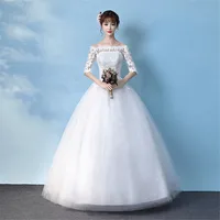 

2019 Fashion Styles Women Wedding dresses Shoulderless Floor Length Vintage Applique Women Bridal Gown
