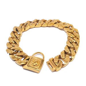 Image of Luxury Waterproof Punk Pattern Cast Stainless Steel Big Chain Custom Gold Dog Collar