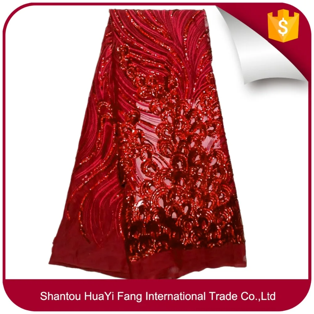 

Red lace fabric wholesale sequin fabric french net lace 2017 HY0439