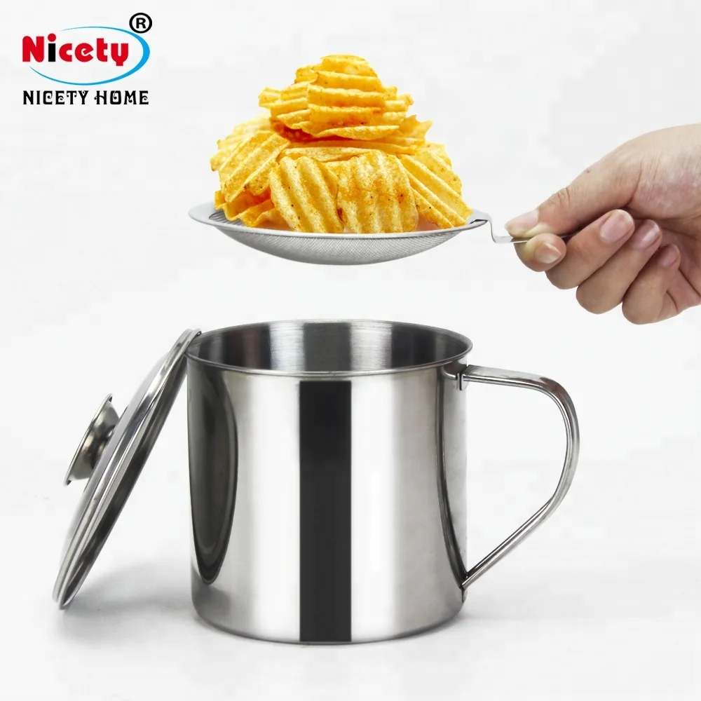 

Stainless Steel Oil Pot/oil cup/ oil drain cup with Filtering Strainer grease keeper, Stainless steel true colors