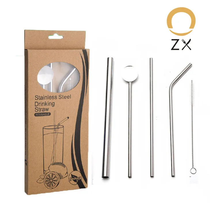 

304 recycle stainless steel metal cocktail 6mm diameter bubble tea straw in box, Silver;gold;rose gold;black;rainbow;blue;purple