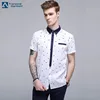 wholesale custom latest shirts designs 100% cotton fashion korean style floral printed short sleeve mens dress shirts slim fit