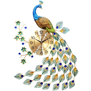 Image of Bulk Colorful 3D Modern Decorative Quartz Big Peacock Wall Clock Silent Sweep Movement