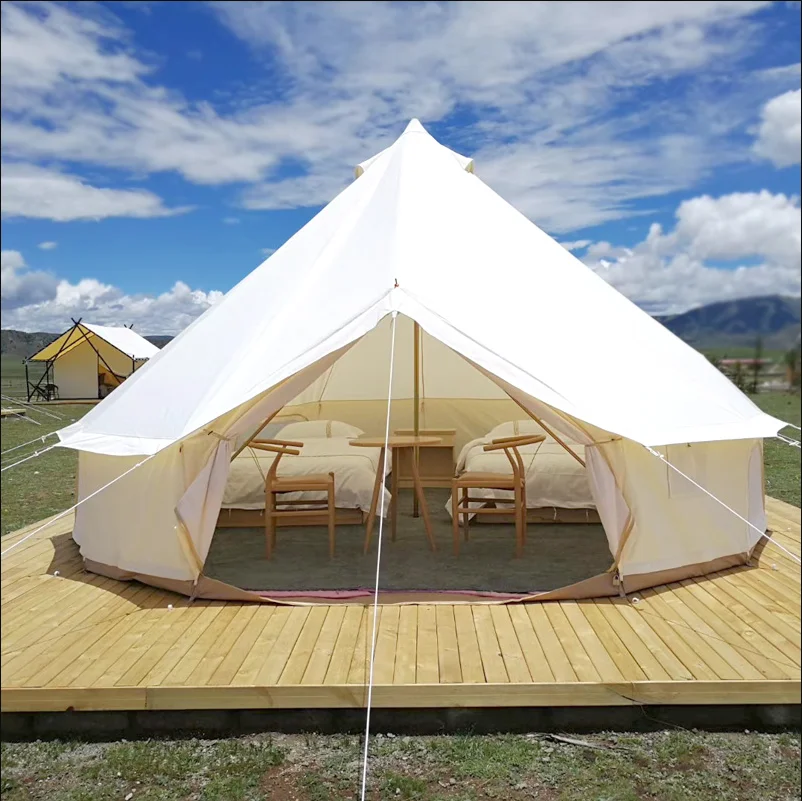 

Hot Sale 100% Cotton 3m outdoor canvas bell tent for family camping, Beige