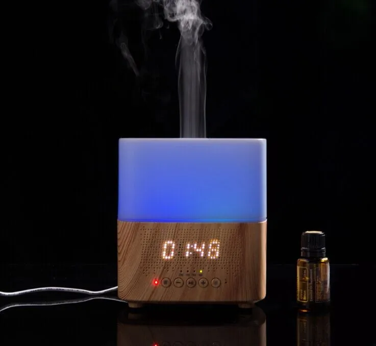 New Clock Diffuser Time Show Wooden Grain Bt Wireless Speaker Oil
