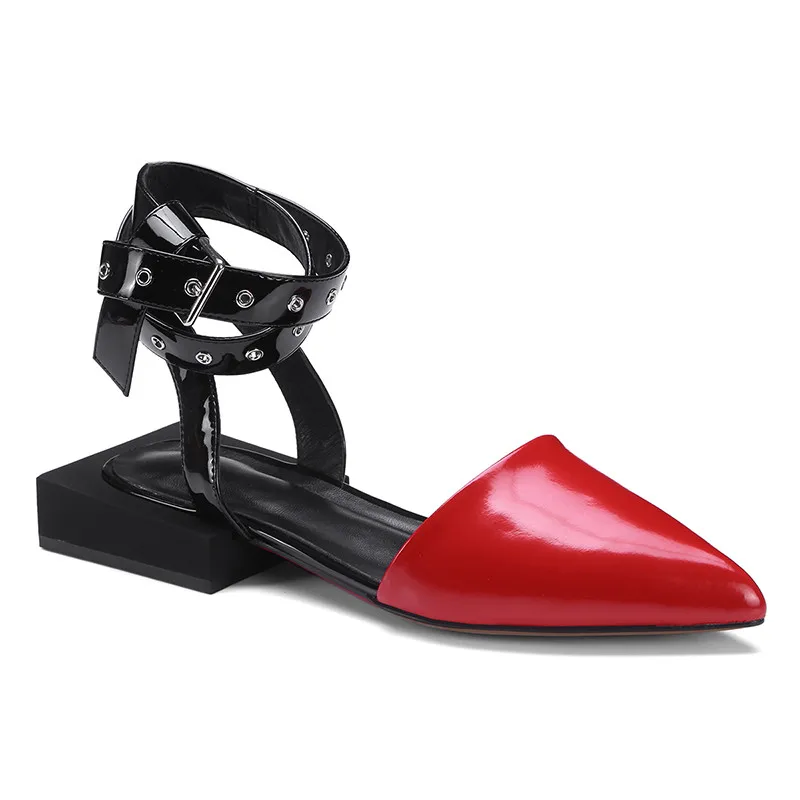 

WETKISS OEM Slingback Pointed Toe Ladies Shoes Flat Leather Heels Shoes Buckle Strap Women Ladies Flats Shoes for Office Wear, Black, brown, red