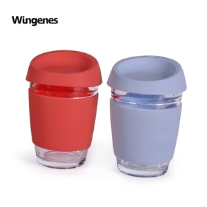 Image of Newest High quality borosilicate glass custom coffee mug with silicone lid OEM logo