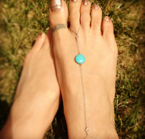 

Bohemian Turquoise Bead Charm Anklet Toe Ring Ankle Bracelet Foot Chain Jewelry, Silver, golden, vintage bronze