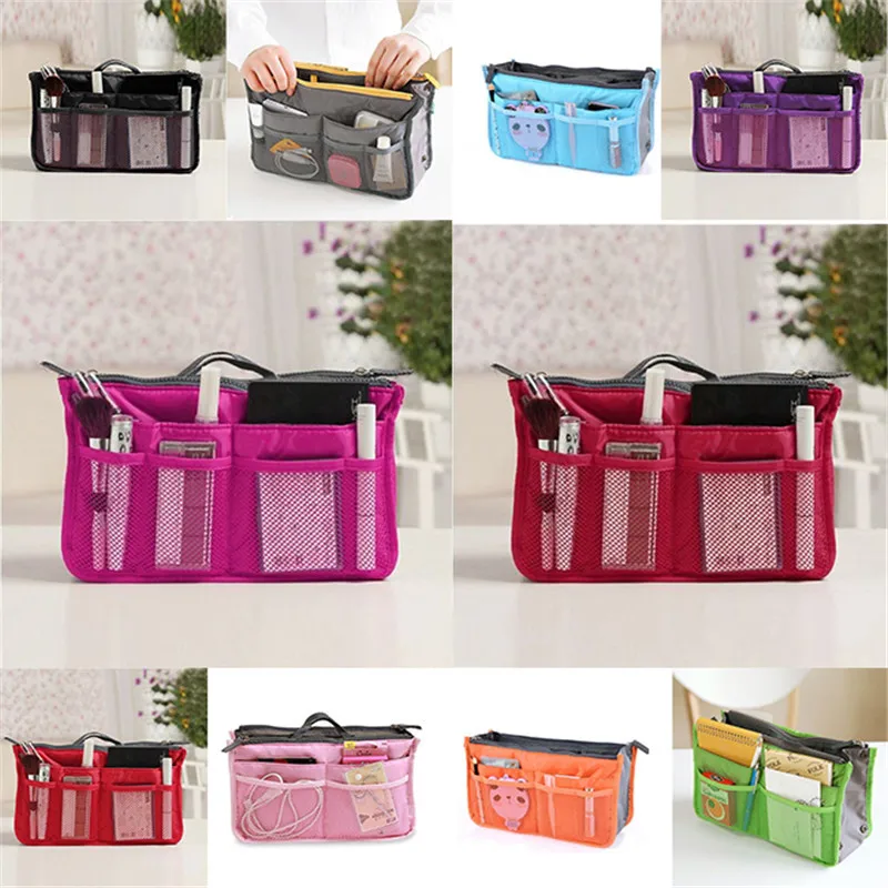 2015 HOT Women Cosmetic Bag Organizer Bag In Bag Double Zipper Portable Multifunctional Travel Pockets Handbag