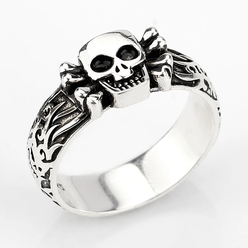 

Fashion 925 Sterling Silver Gothic Skull Rings for Men Jewelry Punk Biker Oxidized Treatment Band Vintage Skeleton Men Ring