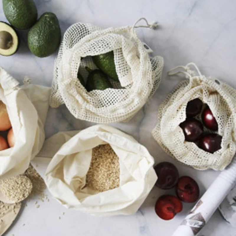 
Amazon Zerowaste Reusable Fresh Veggie fruit Bags set Mesh Produce Bags Biodegradable Shopping Bags 