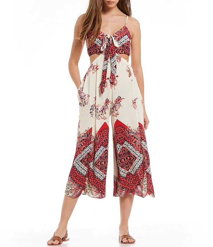 red floral culotte jumpsuit