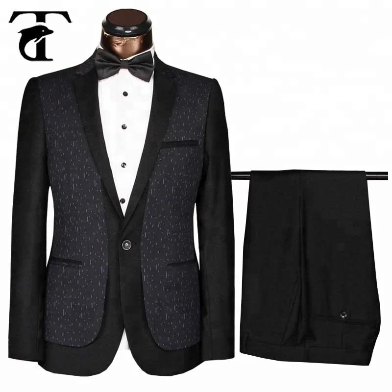 

Custom Design Black Royal Blue Casual Printed Design Slim Fit Coat Pant Men Suit New Design Tuxedo Men Suit With Elbow Patch, N/a