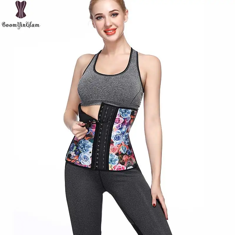 

High Quality Rose Flower Printing Colorful Floral Latex Steel Boned Outfit Underbust waist trainer private label For Women