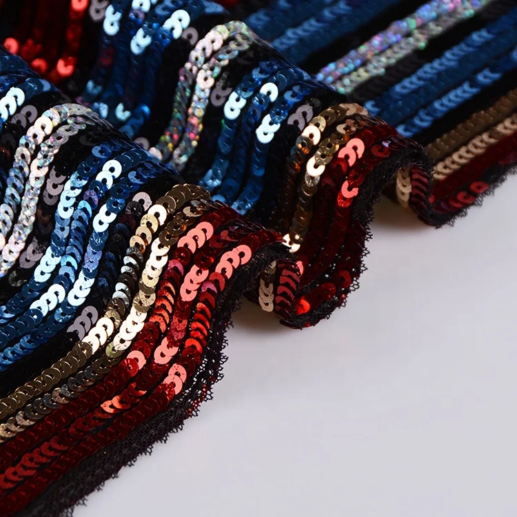 

Manufacturers process customized multi color polyester mesh 5mm sequin embroidered lace fabric for spring autumn wear