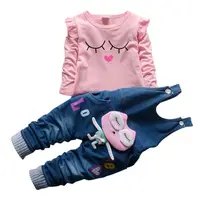 

1-3Y Girls' Autumn Cotton Shirts + Denim Bib Set Causal Clothes