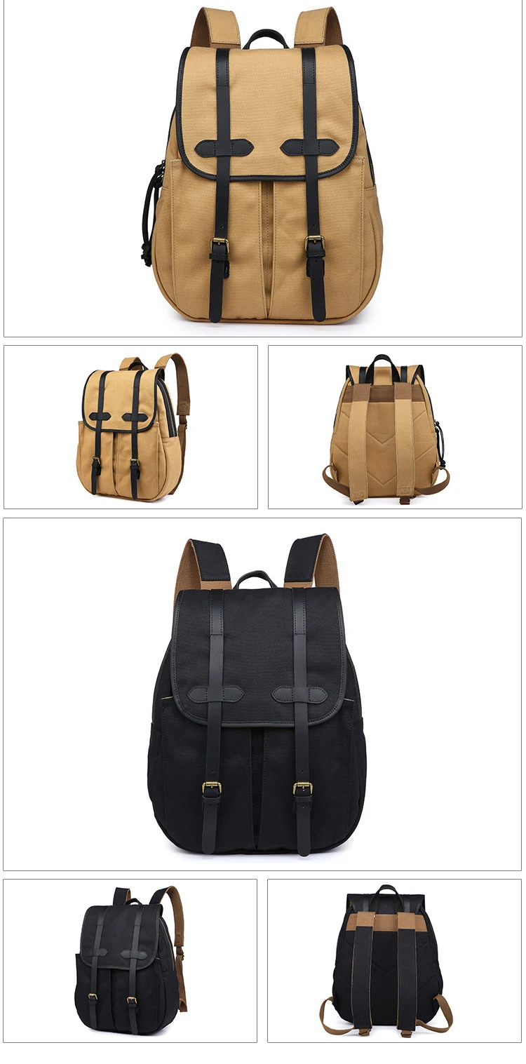 Unisex high quality retro fancy vintage canvas leather laptop back pack backpack bag
