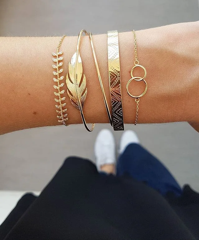 Fashion Gold Leaf circle bracelet set for women wholesale N96273