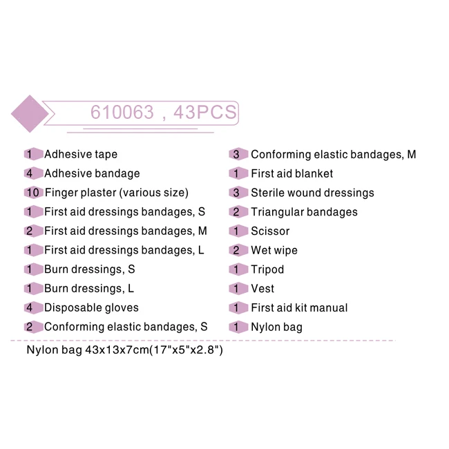 CE ISO FDA approval medical first aid kit for car first aid box and bag