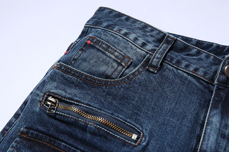 Mens Leg With Hole Straight Slim fit Biker Denim Jeans Trousers Skinny Pants