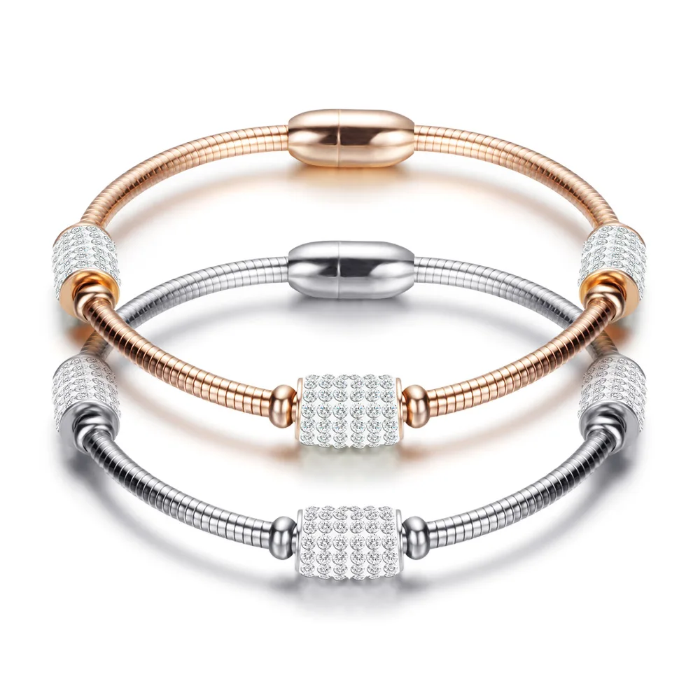 

Rose Gold Elastic Stainless Steel Wire Bracelet For Women Accessories Fashion Jewelry 2018 Magnetic Clasp Bracelets, Black