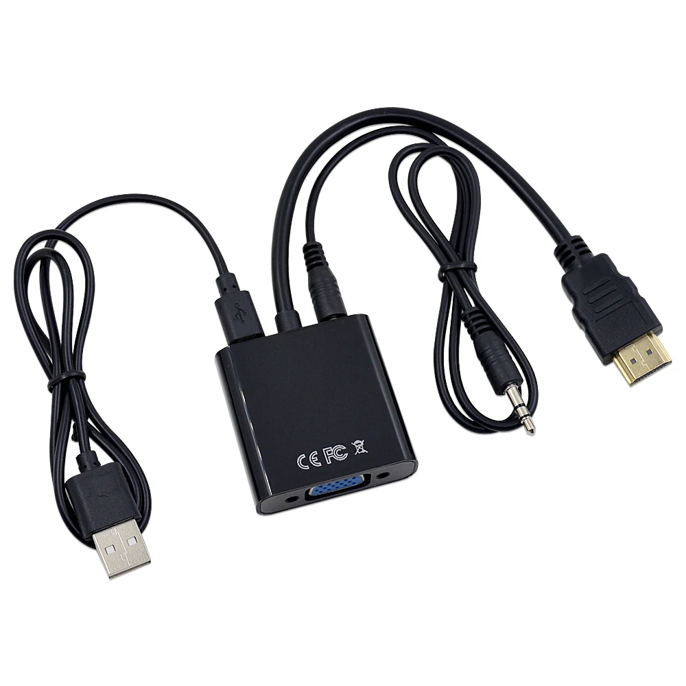 

1080P Active HDTV HDMI to VGA Adapter Male to Female Converter with Audio Usb Power Cable for PC Monitor Projector HDTV Xbox, Black/white