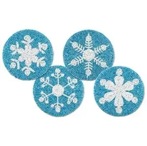 Epic 76-240 4" Blue & White Round Snowflake Beaded Coasters Set of 4