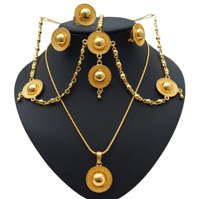 

Ethiopia Habesha Bridal Jewelry Sets Big Finest Party Wedding Copper Alloy Gold Plated Jodha Akbar Women Costume Accessories Set, Gold red any color is avaliable