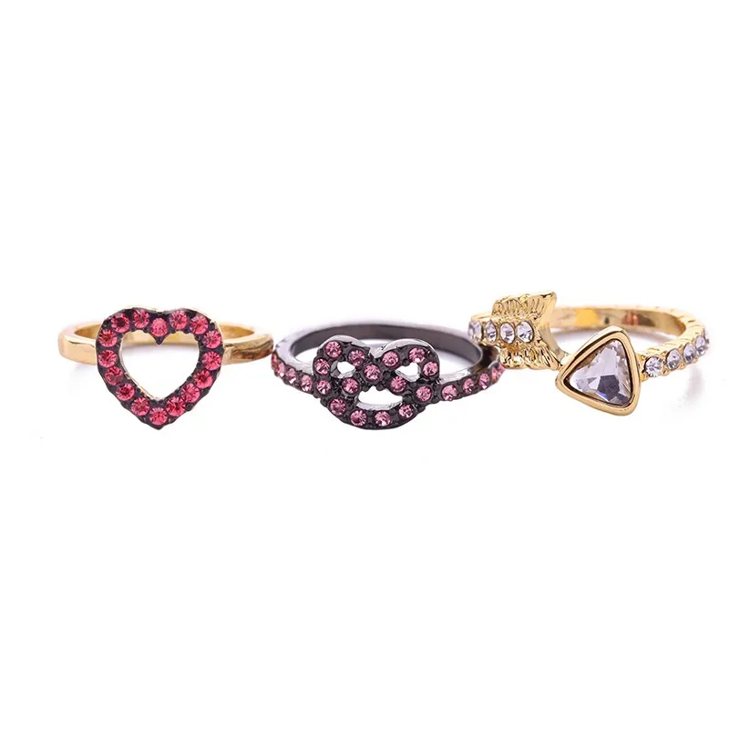 

jz00249 Qingdao Jewelry Factory Free Shipping Wholesale Women Fashion Crystal Glass Gold Heart Ring Sets