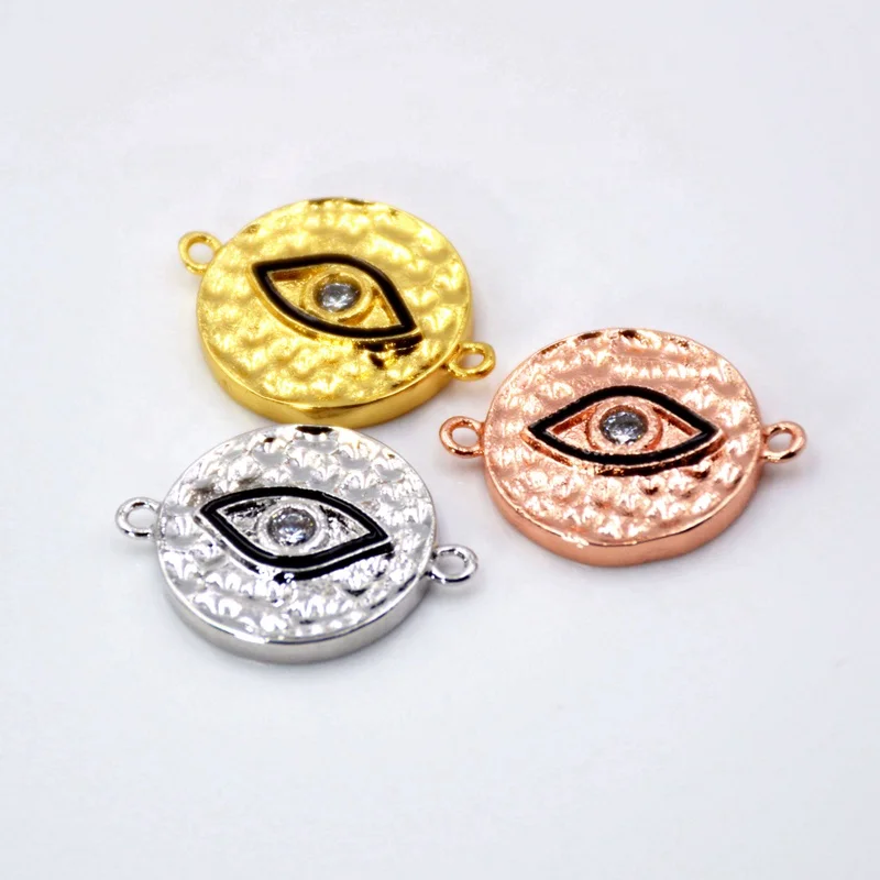 

Gold plated silver Evil Eyes Connector Charms CZ Micro Pave round pendants for DIY Jewelry Making Findings, Multi colors