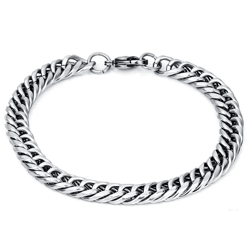 

2020 8mm Width 22cm Length 2019 Fashion Silver Tone Men Stainless Steel Chain Bracelet For Men, Silver,platinu