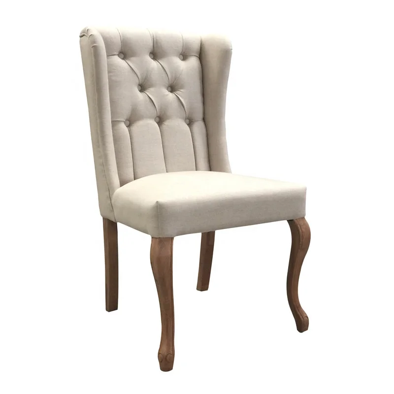 

Wholesale oak wood linen tufted wing back french fabric upholstered dining chair