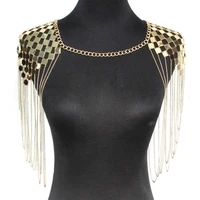 

Punk Statement Body Chain Collar Shoulder Long Necklaces Tassel Pendants Women Bohemian Sexy Statement Fashion Body Jewelry