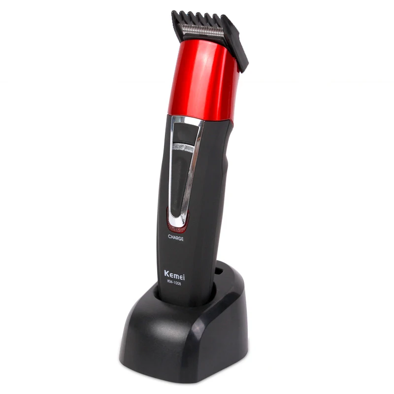 

Kemei Electric Professional Comb Hair and Beard Trimmer Hair Clipper with Stand KM-1008 Wholesale, Red with black