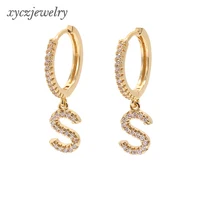 

Fashion classic brass white zircon 26 letter alphabet drop earrings