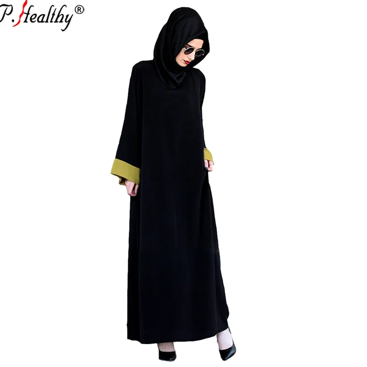 

2020 Europe fashion new style pure color long sleeves large size splice abaya dress