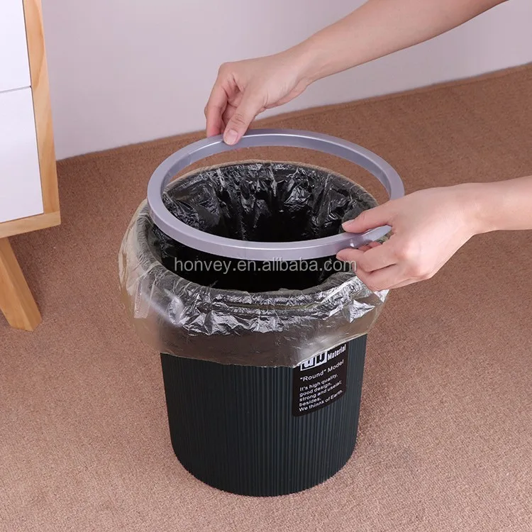 Simple Style Round Household Pressing Ring Plastic Dustbin Trash Can Office Living Room Garbage