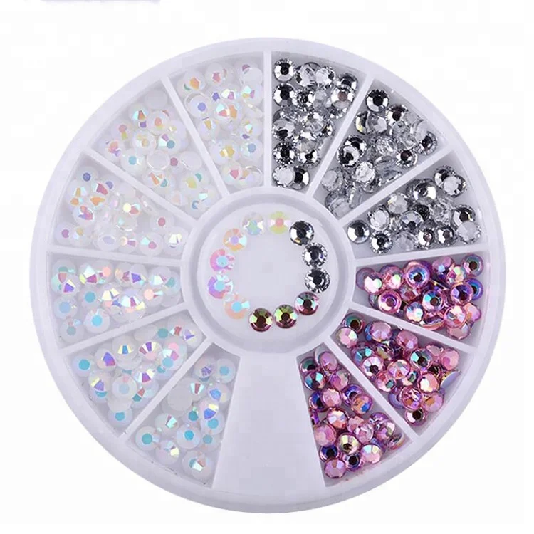 

Round Wheel Nail Art Flat Back Mixed Color Round Acrylic Rhinestone For Nail Art Decorations