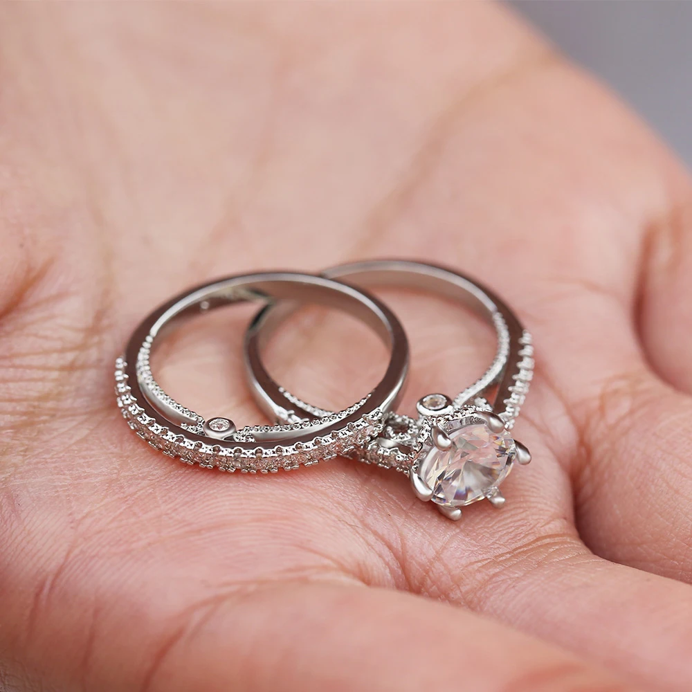 

CAOSHI Fashion Wholesale Low Moq Price 2pcs Ring Valentine Gift Rings Couple Set Cubic Zirconia Jewelry