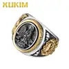 XMR171 Xukim 925 Sterling Silver Jewelry Religious Vintage Buddhism Goddess Dragon Mens Ring