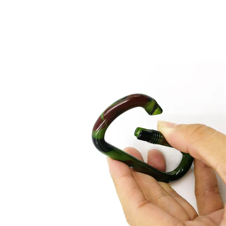 High Quality D-Shaped Carabiner Hook, Army Green Camouflage Aluminum Snap Clip for Outdoor Hammock, Hiking