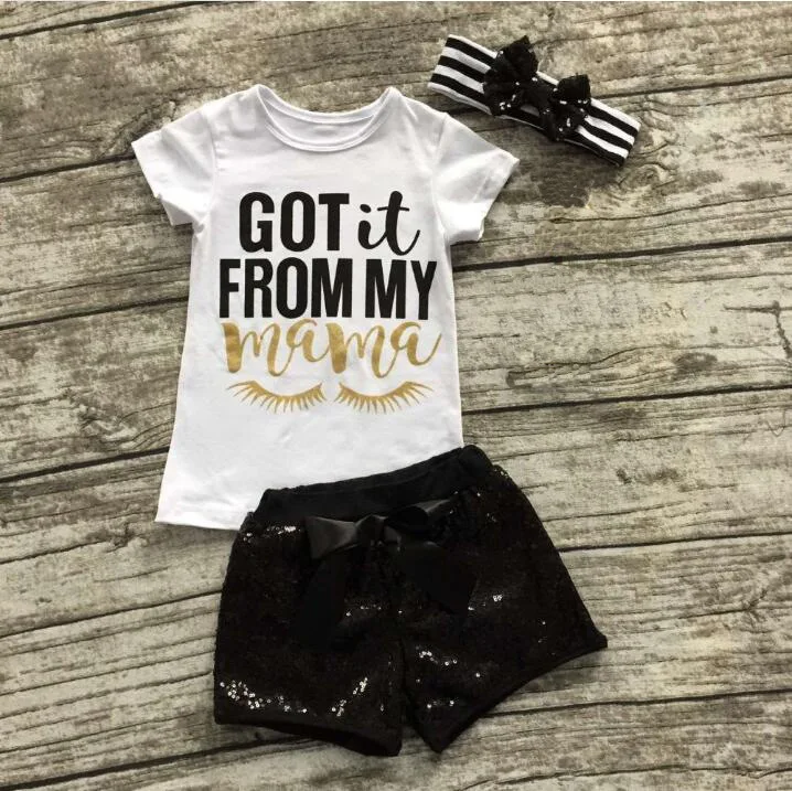 

Gold and Black Sparkle Girls T shirt Shorts