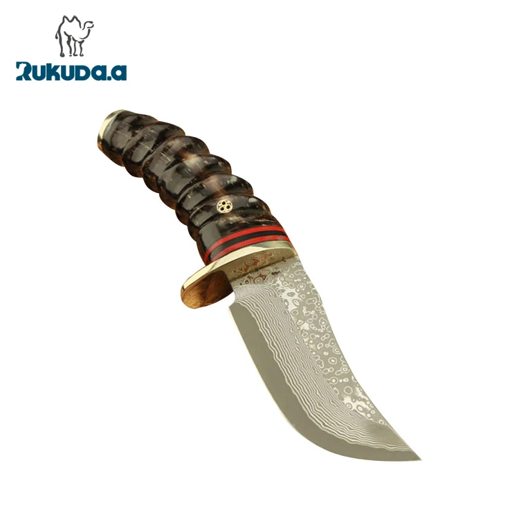 

China Damascus Steel Mongolian Gazelle Horn Handle Fixed Blade Knife, N/a