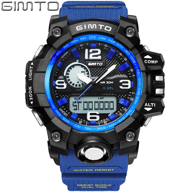 

GIMTO GM304 Quartz+Digital Men Sports Watches Waterproof Military Watch Dual Display Analog Digital LED Watch Relogio Masculino, 4 color for you choose