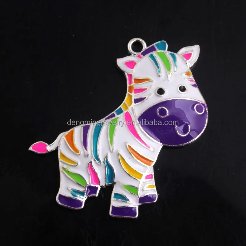 

RP-139 Colorful Zebra Alloy Custom Enamel Chunky Pendant Charms for Kids Necklace Bubblegum Jewelry 48x40MM