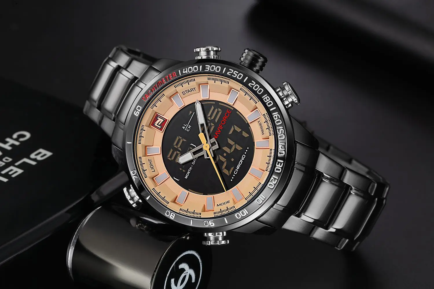 Original Naviforce 9093 Men Watches Brand Luxury Full Steel Quartz Men